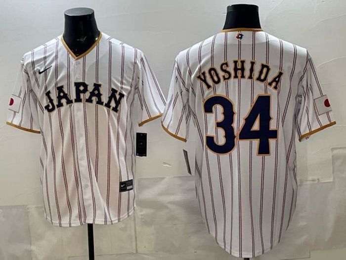 2026 World Baseball Classic Jersey JAPAN YOSHIDA 34 White Baseball Jersey WBC MLB Shirt