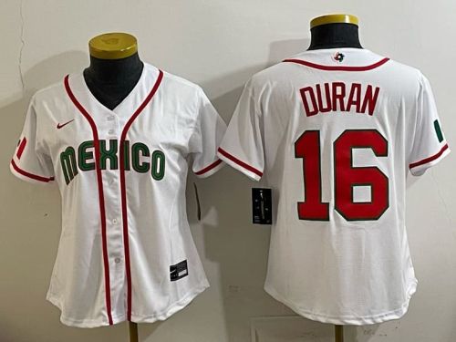 Women 2026 World Baseball Classic Jersey Woman Mexico DURAN 16 White Baseball Jersey Lady WBC MLB Shirt