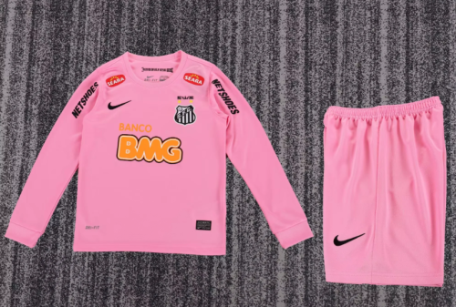 Long Sleeve Retro Youth Uniform Kids Kit 2012-2013 Santos Pink Soccer Jersey Shorts Vintage Child Football Set