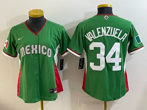 Women 2026 World Baseball Classic Jersey Woman Mexico VALENZUELA 34 Green Baseball Jersey Lady WBC MLB Shirt