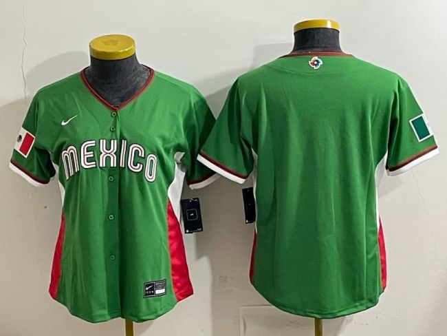 Women 2026 World Baseball Classic Jersey Woman Mexico Green Baseball Jersey Lady WBC MLB Shirt
