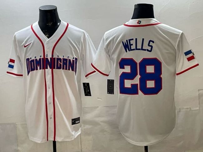2026 World Baseball Jersey Dominican Republic WELLS 28 White MLB Jersey MLB Shirt