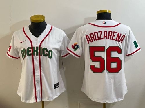 Women 2026 World Baseball Classic Jersey Woman Mexico AROZARENA 56 White Baseball Jersey Lady WBC MLB Shirt