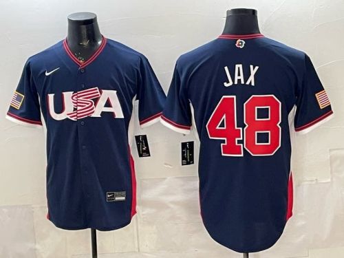 2026 World Baseball Classic Jersey USA JAX 48 Dark Blue Baseball Jersey United States WBC MLB Shirt