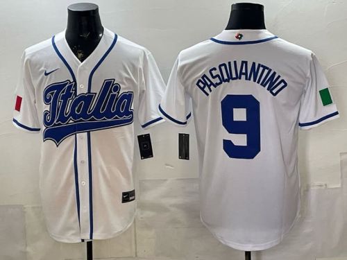 2026 World Baseball Classic Jersey Italy PASQUANTINO 9 White Baseball Jersey Italia WBC MLB Shirt
