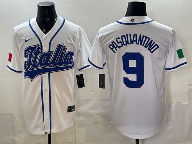 2026 World Baseball Classic Jersey Italy PASQUANTINO 9 White Baseball Jersey Italia WBC MLB Shirt