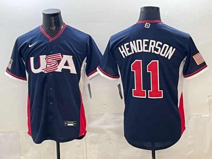 2026 World Baseball Classic Jersey USA HENDERSON 11 Dark Blue Baseball Jersey United States WBC MLB Shirt