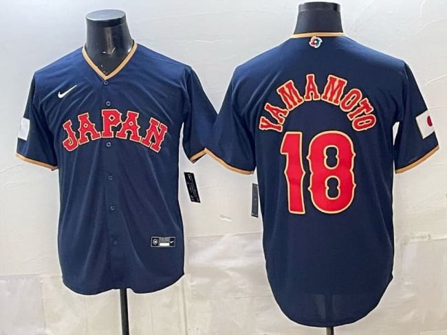 2026 World Baseball Classic Jersey JAPAN YAMAMOTO 18 Dark Blue Baseball Jersey WBC MLB Shirt