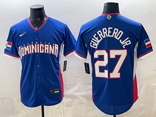 2026 World Baseball Jersey Dominican Republic GUERRERO JR.27 Blue MLB Jersey MLB Shirt