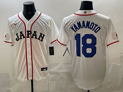 2026 World Baseball Classic Jersey JAPAN YAMAMOTO 18 White Baseball Jersey WBC MLB Shirt