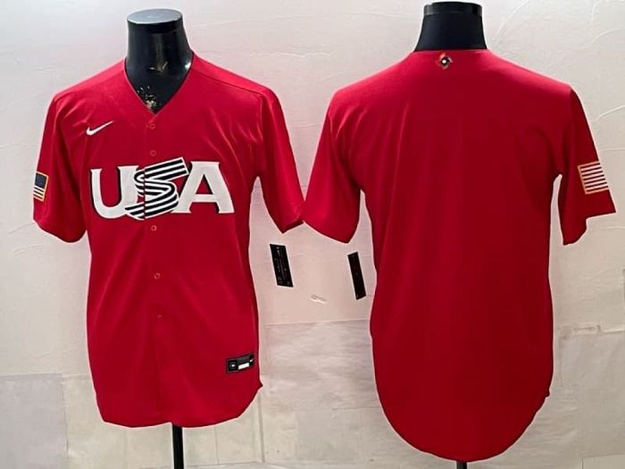 2026 World Baseball Classic Jersey USA Blank Red Baseball Jersey United States WBC MLB Shirt