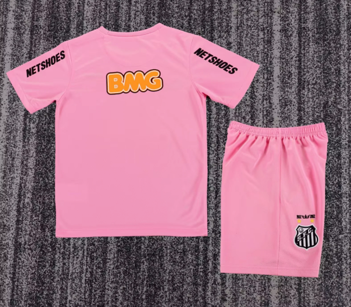 Retro Youth Uniform Kids Kit 2012-2013 Santos Pink Soccer Jersey Shorts Vintage Child Football Set