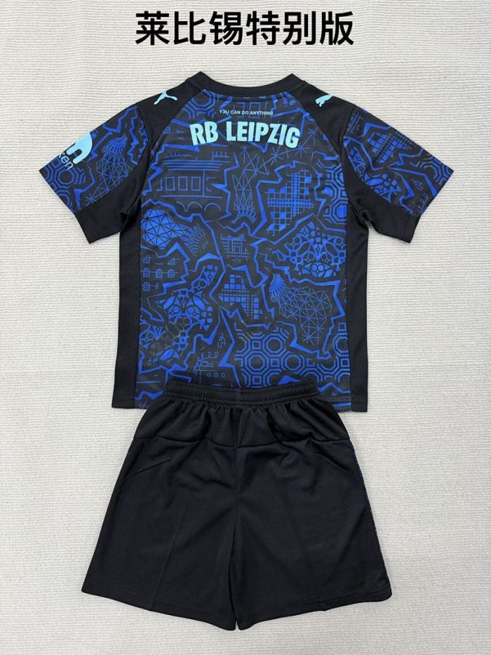 Youth Uniform Kids Kit 2026-2027 RB Leipzig Blue Special Edition Soccer Jersey Shorts Child Football Set