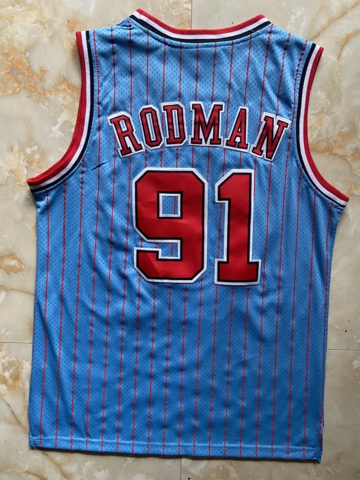 Mitchell&ness 1996-97 Chicago Bulls 91 RODMAN Blue Basketball Shirt NBA Jersey