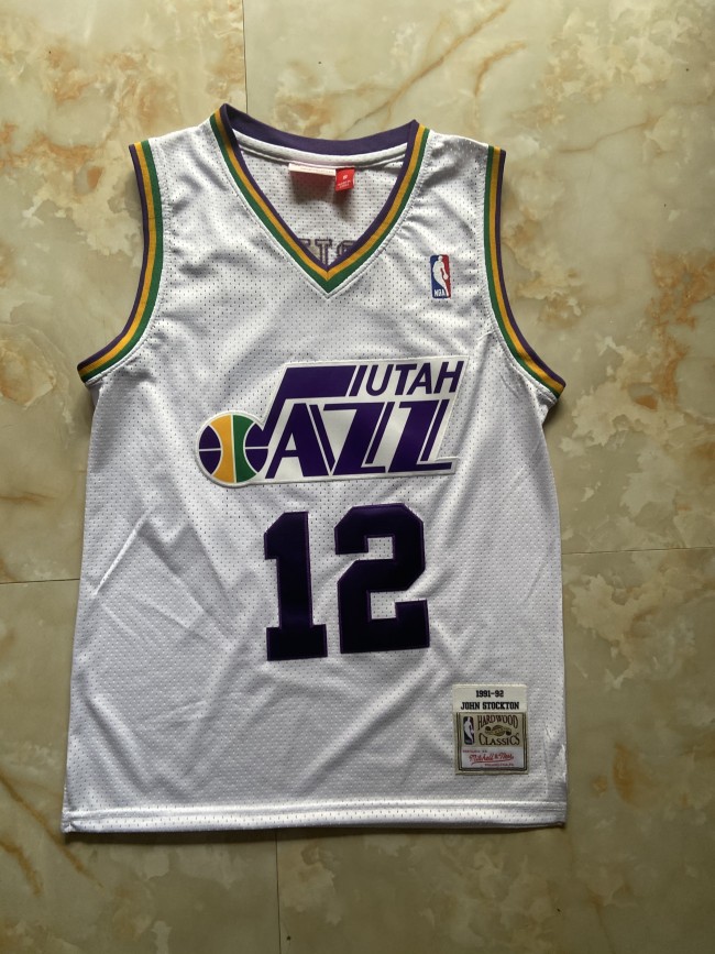 Mitchell&ness 1991-92 Utah Jazz 12 STOCKTON White NBA Jersey Seattle SuperSonics Basketball Shirt