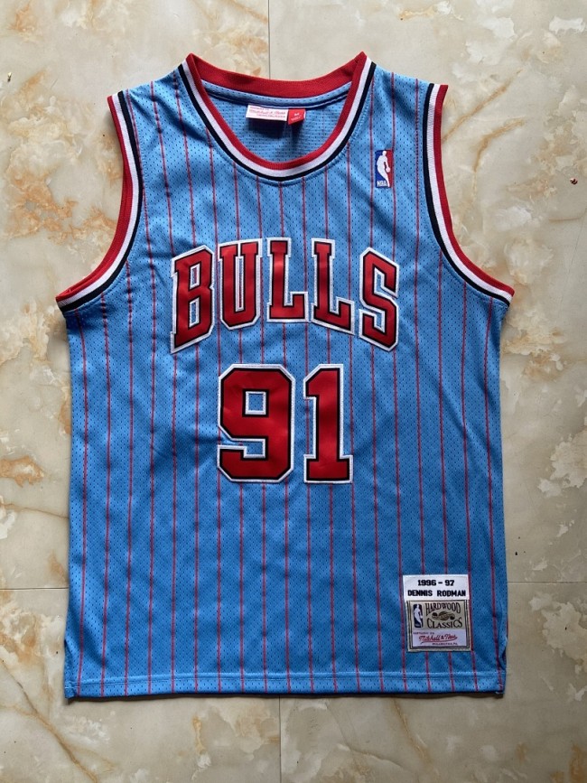 Mitchell&ness 1996-97 Chicago Bulls 91 RODMAN Blue Basketball Shirt NBA Jersey