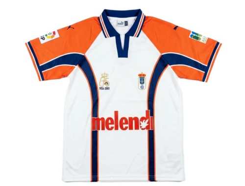 with LFP Patch Retro Jersey 2000-2001 Real Oviedo Melendi Version Soccer Jersey Vintage Football Shirt