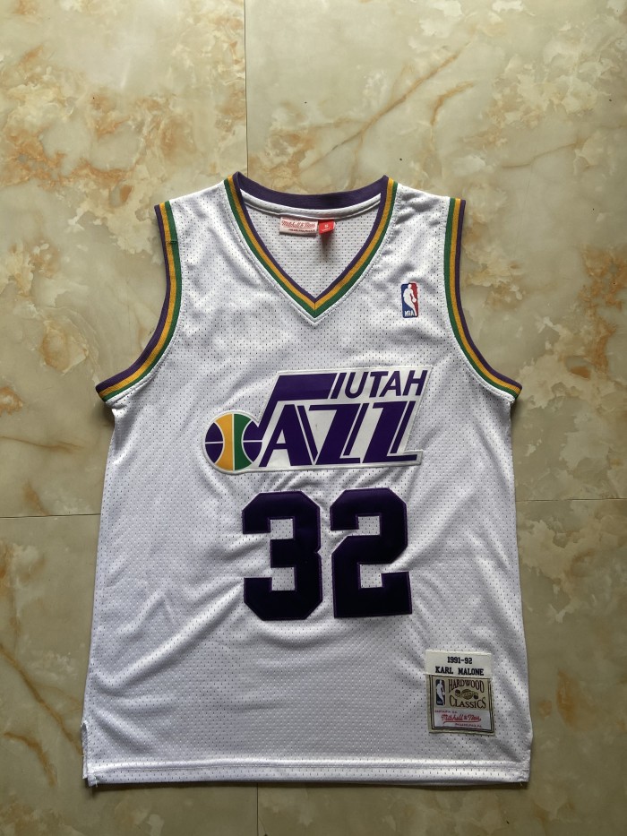 Mitchell&ness 1991-92 Utah Jazz 32 KARL MALONE White NBA Jersey Seattle SuperSonics Basketball Shirt