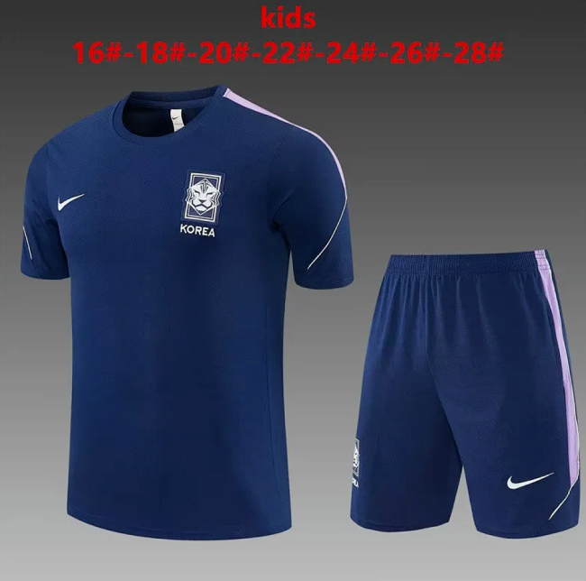 Youth Uniform Kids Kit 2026-2027 South Korea Dark Blue Soccer Training Jersey Shorts  Child Football Set