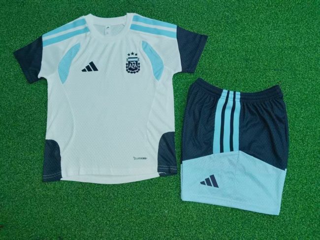 Player Version Youth Uniform Kids Kit Argentina 2026 White Soccer Training Jersey Shorts Child Football Set