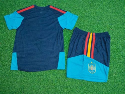 Player Version Youth Uniform Kids Kit 2026 Spain Dark Blue Soccer Training Jersey Shorts Child Football Set
