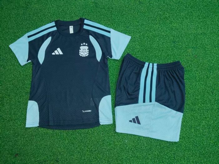 Player Version Youth Uniform Kids Kit Argentina 2026 Dark Blue Soccer Training Jersey Shorts Child Football Set