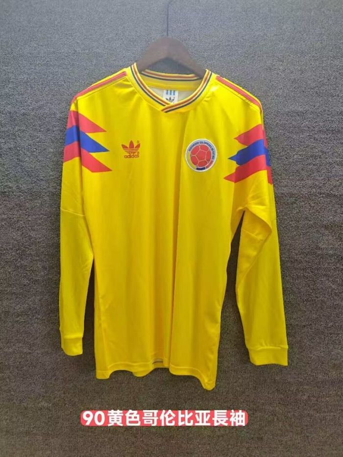 Long Sleeve Retro Jersey 1990 Colombia Home Soccer Jersey Vintage Football Shirt