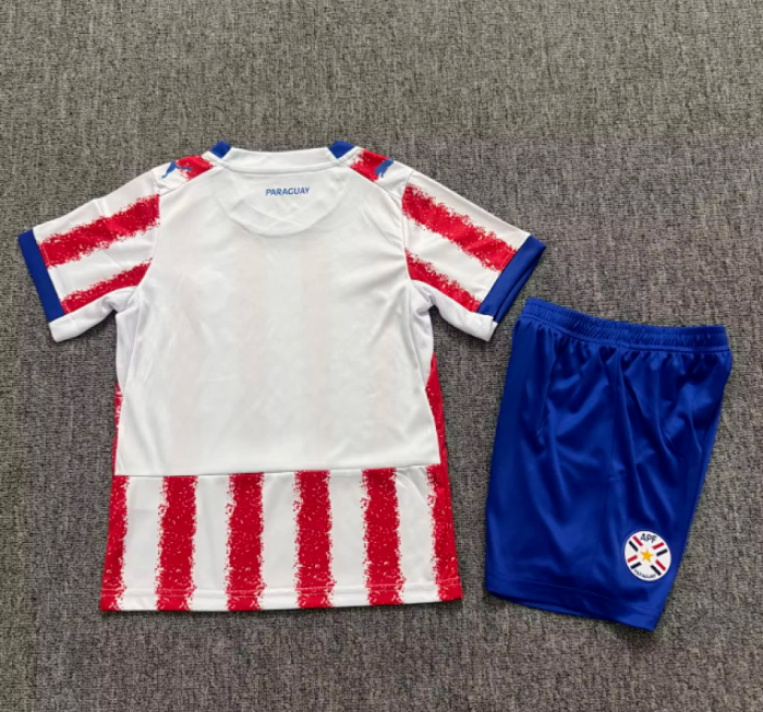 Youth Uniform Kids Kit 2026 Paraguay Home Soccer Jersey Shorts Child Football Set