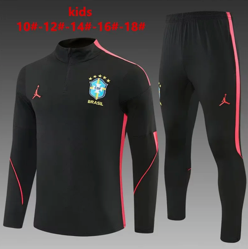 Youth 2026-2027 Brazil Black/Pink Soccer Training Sweater and Pants Brasil Child Football Kit