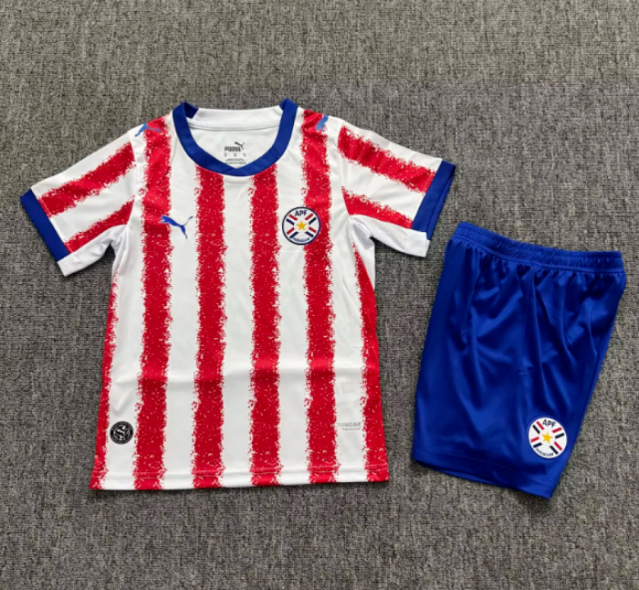 Youth Uniform Kids Kit 2026 Paraguay Home Soccer Jersey Shorts Child Football Set