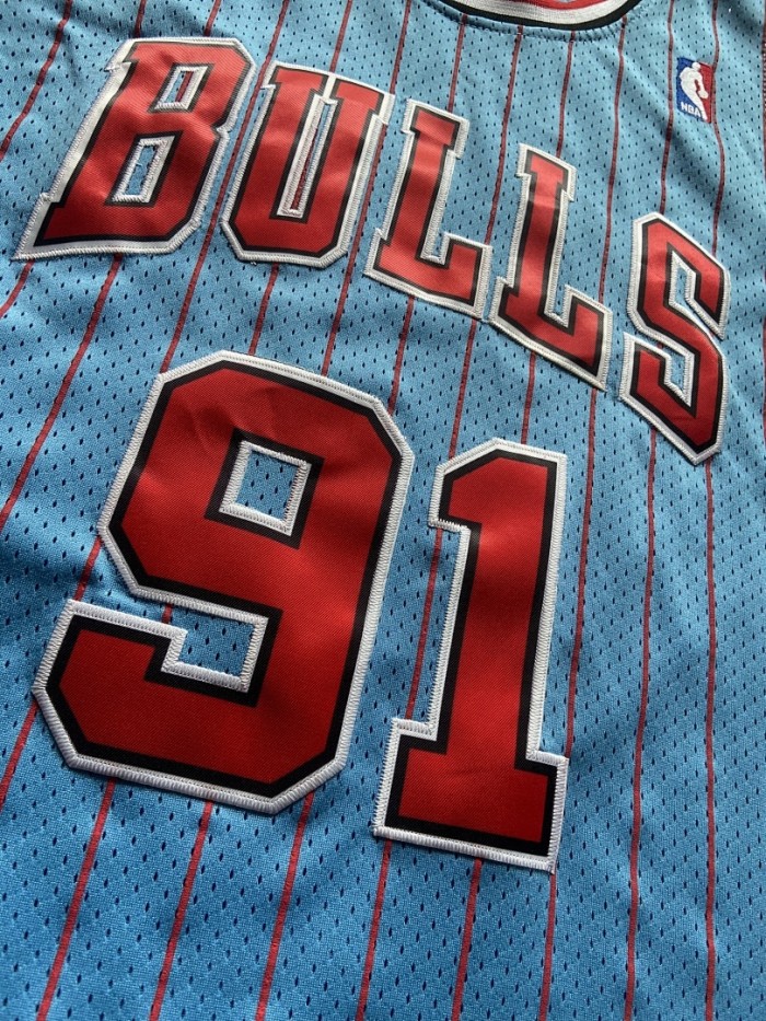 Mitchell&ness 1996-97 Chicago Bulls 91 RODMAN Blue Basketball Shirt NBA Jersey