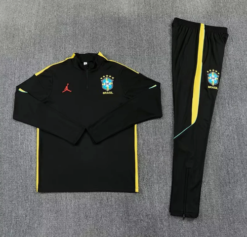 2026-2027 Brazil Black/Yellow Soccer Training Sweater and Pants Brasil Football Kit