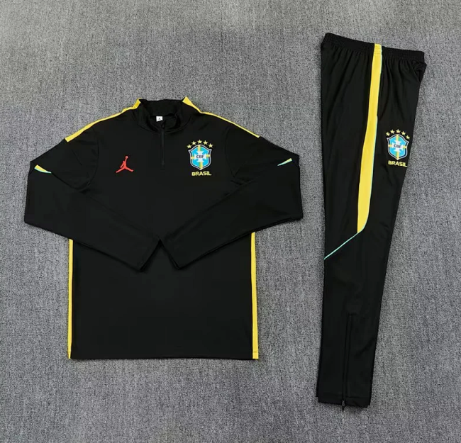 2026-2027 Brazil Black/Yellow Soccer Training Sweater and Pants Brasil Football Kit