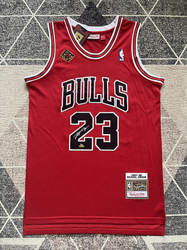 Mitchell&ness 1997-98 Chicago Bulls 23 JORDAN Red Signature Version Basketball Shirt NBA Jersey