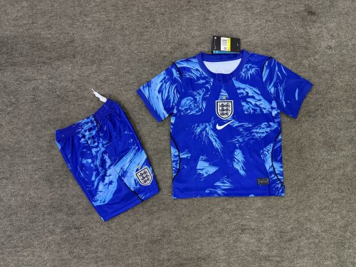 Youth Uniform Kids Kit England 2026 Blue Soccer Jersey Shorts Child Football Set
