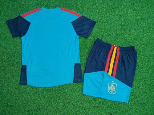 Player Version Youth Uniform Kids Kit 2026 Spain Blue Soccer Training Jersey Shorts Child Football Set