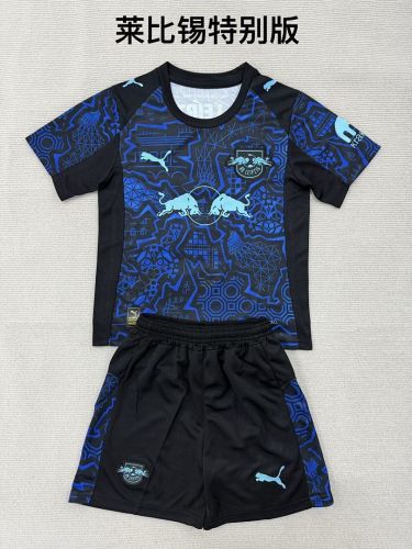 Youth Uniform Kids Kit 2026-2027 RB Leipzig Blue Special Edition Soccer Jersey Shorts Child Football Set