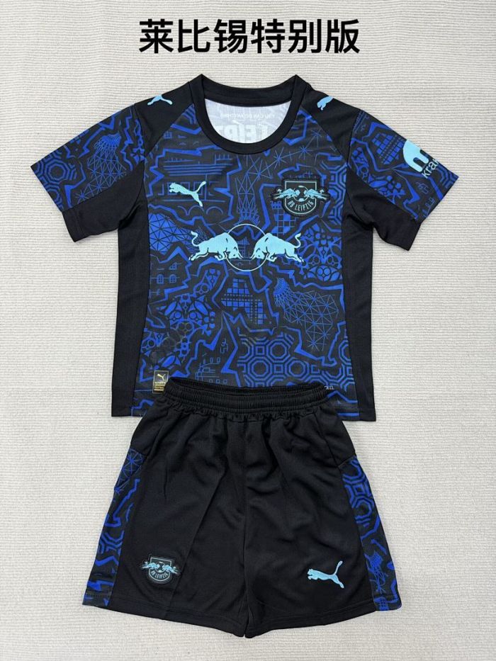 Youth Uniform Kids Kit 2026-2027 RB Leipzig Blue Special Edition Soccer Jersey Shorts Child Football Set