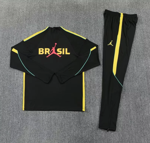 2026-2027 Brazil Black/Yellow Soccer Training Sweater and Pants Brasil Football Kit