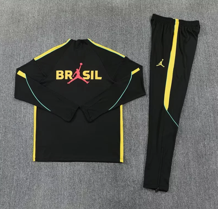 2026-2027 Brazil Black/Yellow Soccer Training Sweater and Pants Brasil Football Kit
