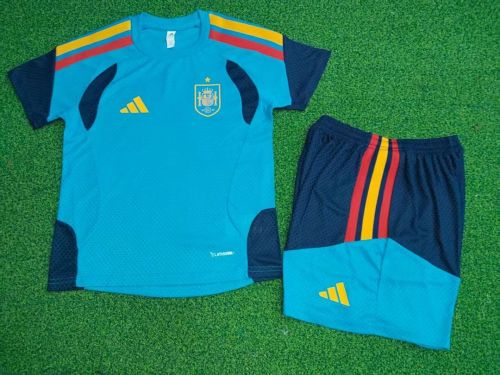 Player Version Youth Uniform Kids Kit 2026 Spain Blue Soccer Training Jersey Shorts Child Football Set