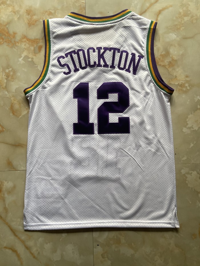 Mitchell&ness 1991-92 Utah Jazz 12 STOCKTON White NBA Jersey Seattle SuperSonics Basketball Shirt