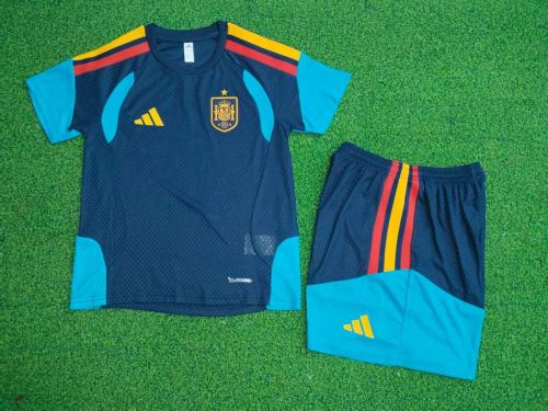 Player Version Youth Uniform Kids Kit 2026 Spain Dark Blue Soccer Training Jersey Shorts Child Football Set