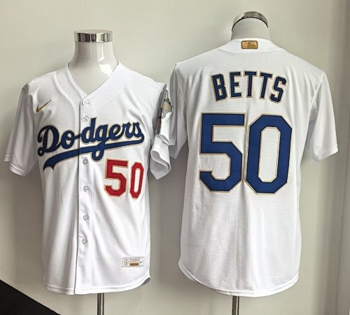 Los Angeles Dodgers 50 BETTS White Champions MLB Jersey Baseball Shirt