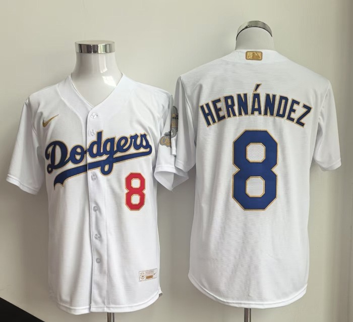 Los Angeles Dodgers HERNANDEZ 8 White Champions MLB Jersey Baseball Shirt