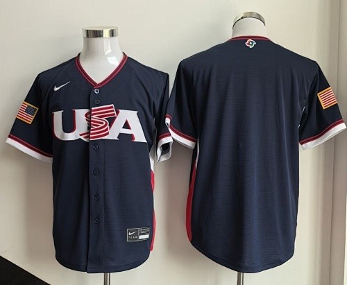 2026 World Baseball Classic Jersey USA Blank Dark Blue Baseball Jersey United States WBC MLB Shirt