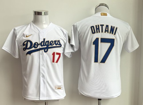 Youth Kids Los Angeles Dodgers 17 OHTANI White Champions MLB Jersey Child Baseball Shirt