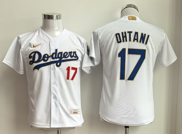 Youth Kids Los Angeles Dodgers 17 OHTANI White Champions MLB Jersey Child Baseball Shirt