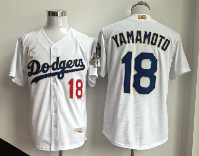 Los Angeles Dodgers 18 YAMAMOTO White Champions MLB Jersey Baseball Shirt