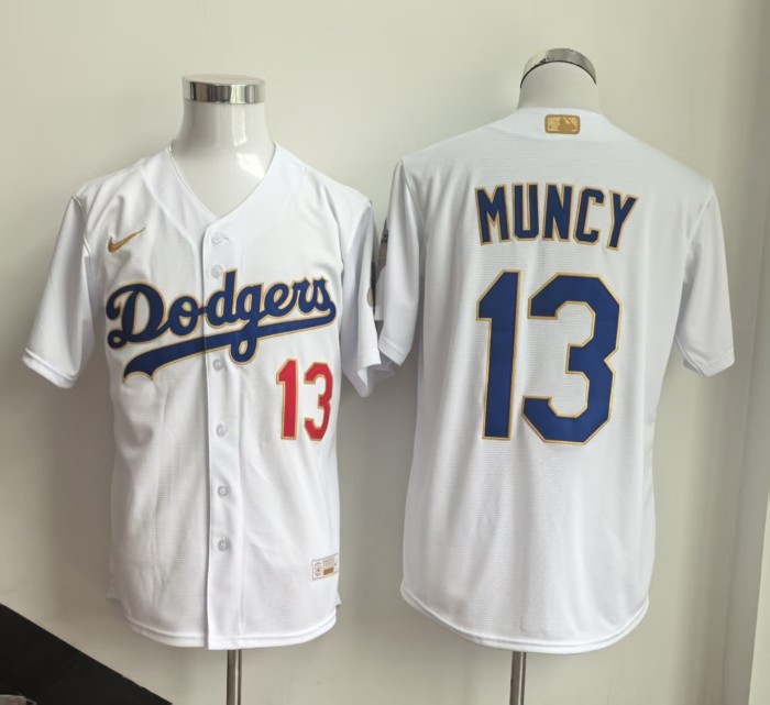 Los Angeles Dodgers MUNCY 13 White Champions MLB Jersey Baseball Shirt